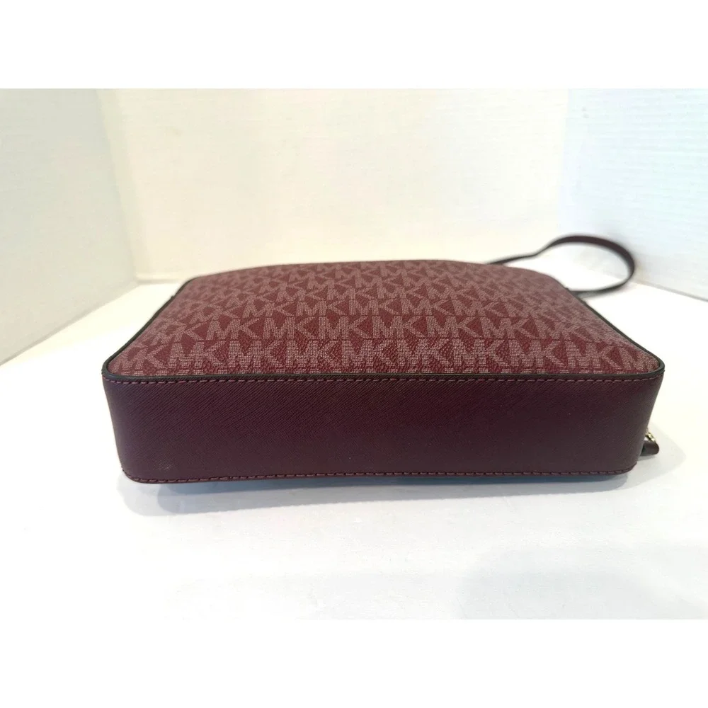 Michael Kors Jet Set‎ Burgundy Signature Monogram Chain Crossbody Bag